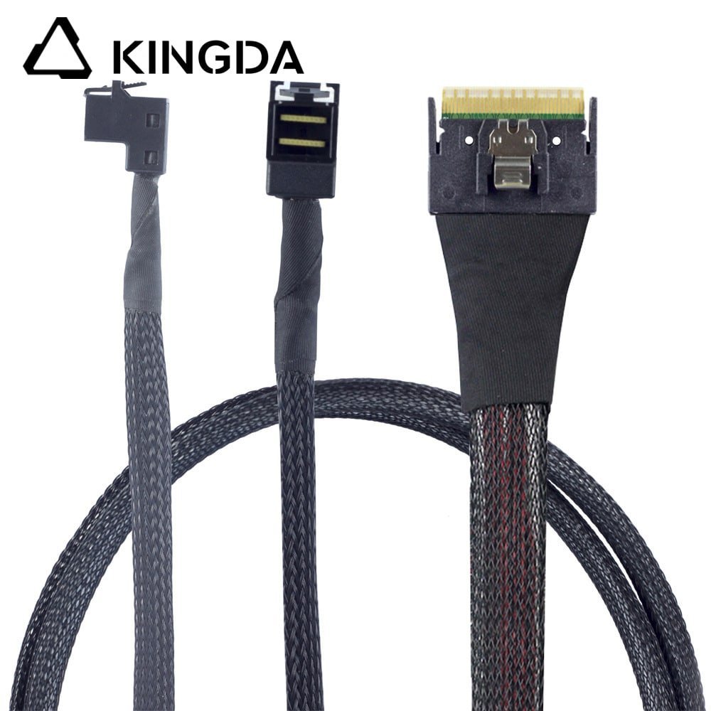 Anti-misalignment-Insertion-Slim-SAS-SFF-8654-8I-to-dual-right-angle-sff-8643.jpg Fully enclosed anti-slip insertion anti-tilt insertion Slim SAS SFF 8654 8I (74P) to dual right angle 90 degree SFF 8643 High speed data Connection Cable - Image 1