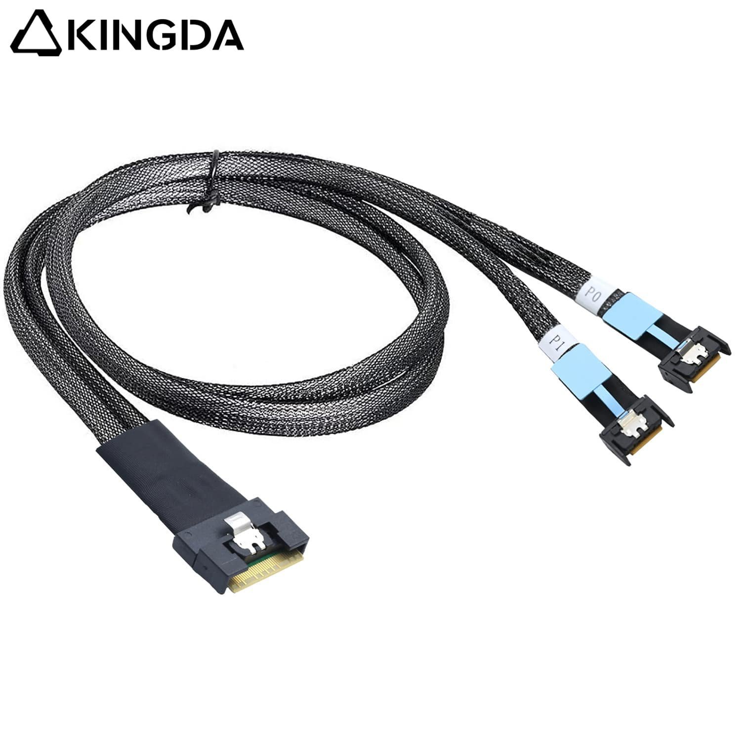 Fully-enclosed-anti-slip-insertion-anti-tilt-insertion-Slim-SAS-SFF-8654-8I-to-dual-MCIO-SFF-8654-8I.jpg Fully enclosed anti-slip insertion anti-tilt insertion Slim SAS SFF 8654 8I (74P) to Dual MCIO SFF 8654 4I High speed Data Connection Cable - Image 1