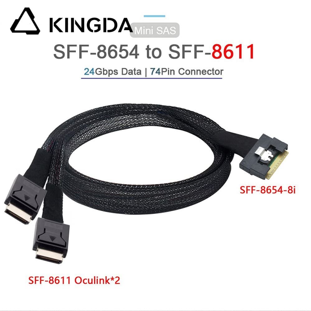 Fully-enclosed-anti-slip-insertion-anti-tilt-insertion-Slim-SAS-SFF-8654-8I-to-dual-Oculink-sff-8611-8i.jpg Fully enclosed anti-slip insertion anti-tilt insertion Slim SAS SFF 8654 8I (74P) to Dual Oculink SFF 8611 4i High speed data Connection Cable - Image 1