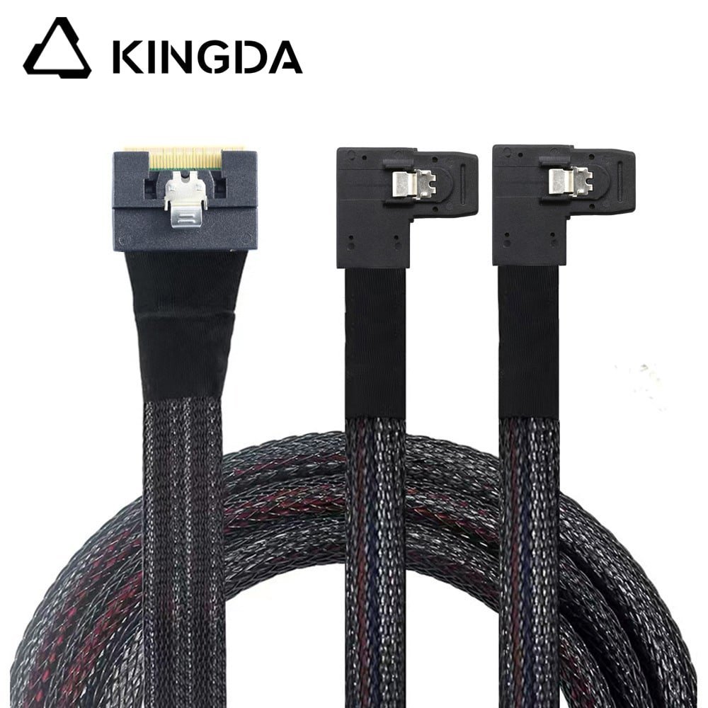 Fully-enclosed-anti-slip-insertion-anti-tilt-insertion-Slim-SAS-SFF-8654-8I-to-dual-right-turn-SFF-8087.jpg Fully enclosed anti-slip insertion anti-tilt insertion Slim SAS SFF 8654 8I (74P) to Dual right turn right bend SFF-8087 High speed Data Connection Cable - Image 1