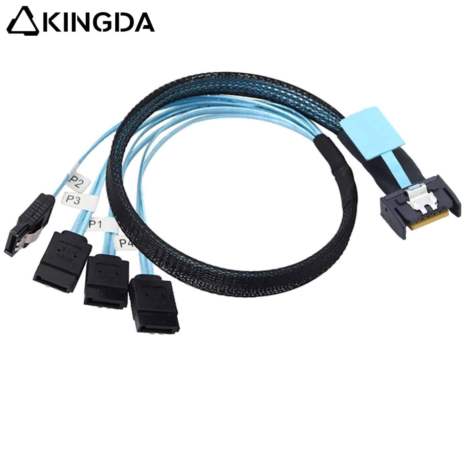 MCIO-8654-4I-to-4X-sata-7P.jpg Slim SAS SFF 8654 MCIO 4I (38P) to 4 SATA 7P PCIE5.0 Data Connection Cable - Image 1
