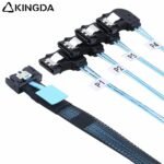 Slim SAS SFF 8654 MCIO 4I (38P) to 4 left turn left bend SATA 7P PCIE5.0 Data Connection Cable