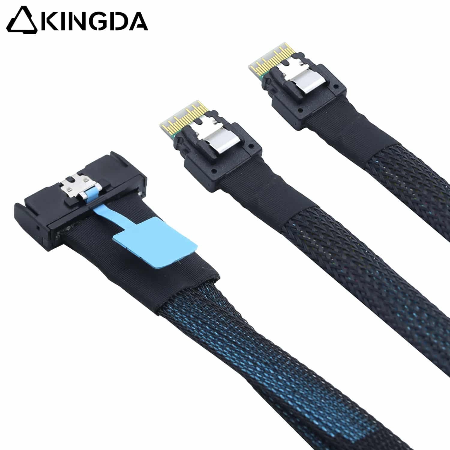 MCIO-8654-8I-TO-2-port-sff-8654-4i.jpg Slim SAS SFF 8654 MCIO 8I (74P) to dual 2X SFF-8654 4I S PCIE5.0 Data Connection Cable - Image 1
