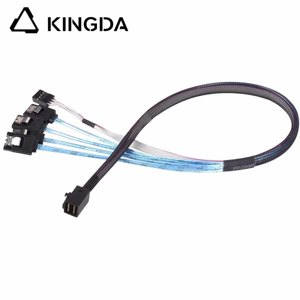 MINI-SAS-8643-to-4X-SATA-7P-female-with-sideband-4p-cable.jpg Mini SAS HD SFF-8643 to 4X SATA 7P with sideband 4P High Speed Server Internal Connection cable - Image 1