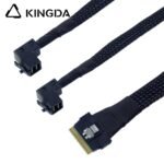 Slim SAS SFF 8654 8I (74P) to dual right angle 90 degree SFF 8643 High speed data Connection Cable - Image 3
