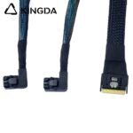 Fully enclosed anti-slip insertion anti-tilt insertion Slim SAS SFF 8654 8I (74P) to dual right angle 90 degree SFF 8643 High speed data Connection Cable - Image 5
