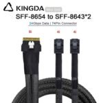 Slim SAS SFF 8654 8I (74P) to dual SFF 8643 High speed data Connection Cable - Image 5