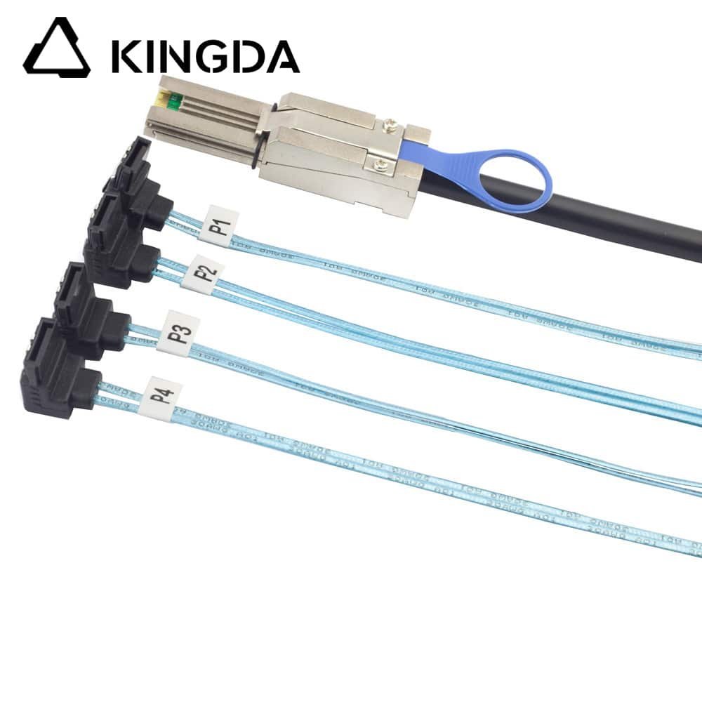 SAS3.0-8088-26p-to-4-90-degree-port-sata.jpg PCIE MINI SAS SFF-8088 26P to 4 right angle 90 degree SATA 7P Server Connection Cable - Image 1
