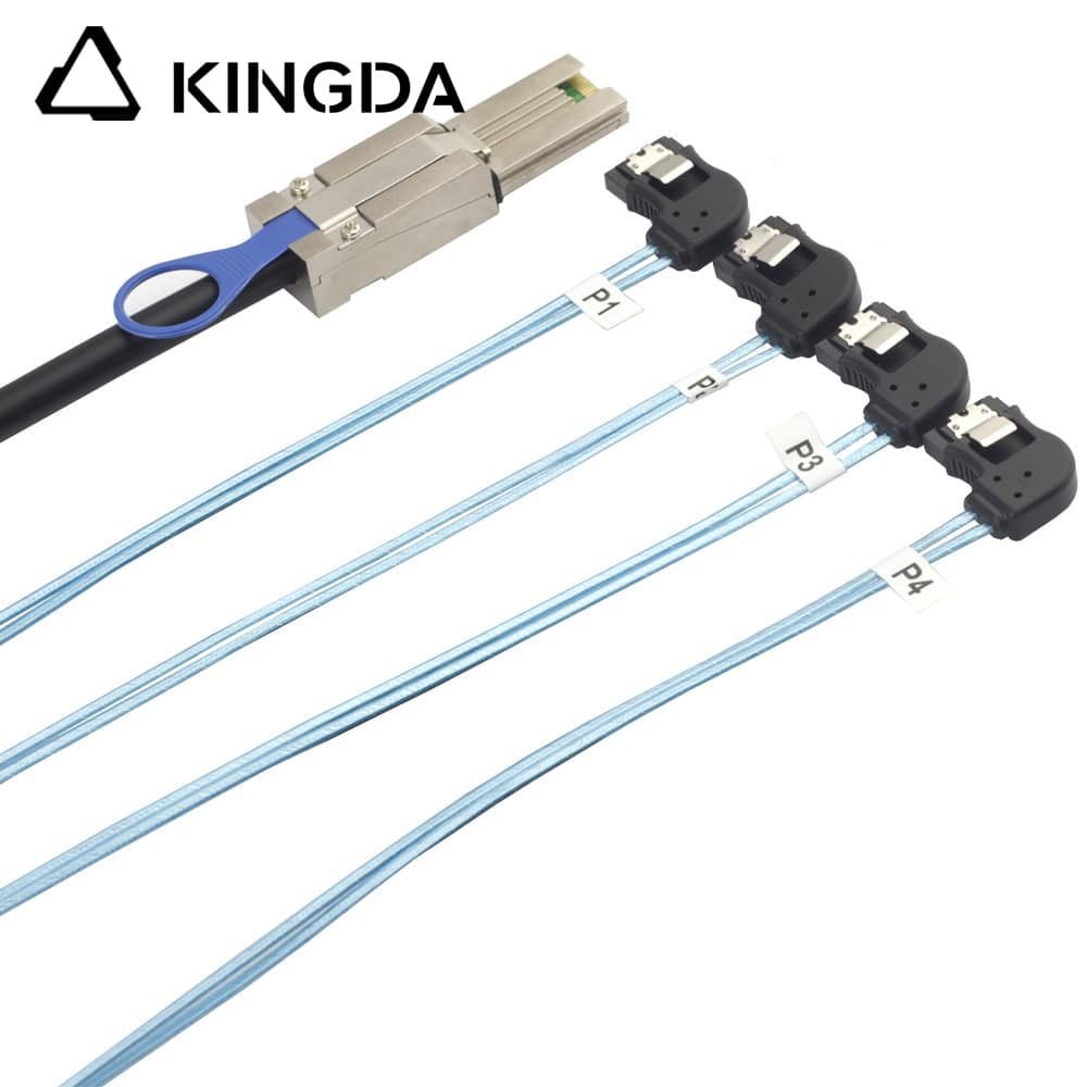 SAS3.0-8088-26p-to-4-left-bend-degree-port-sata.jpg PCIE MINI SAS SFF-8088 26P to 4 left turn left bend SATA 7P Server Connection Cable - Image 1