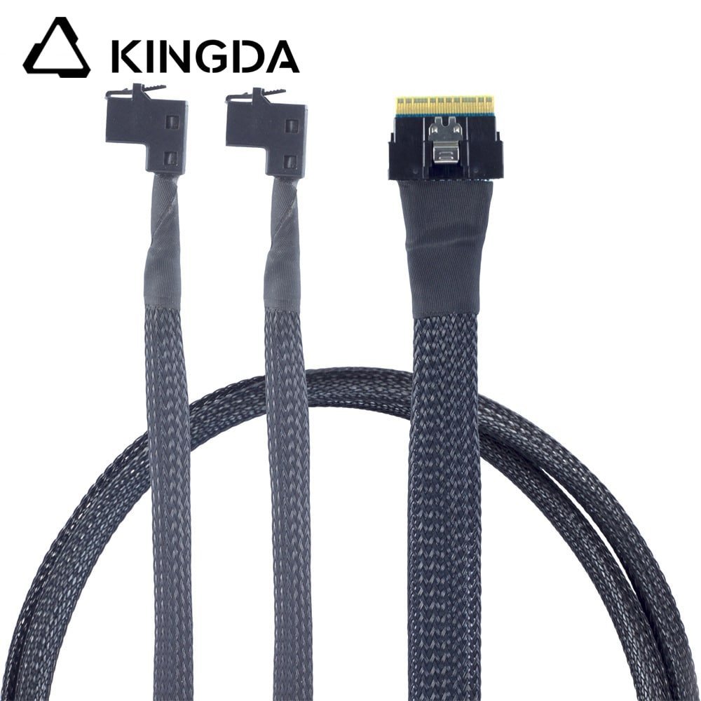 Slim-SAS-SFF-8654-8I-to-dual-right-angle-SFF-8643.jpg Slim SAS SFF 8654 8I (74P) to dual right angle 90 degree SFF 8643 High speed data Connection Cable - Image 1