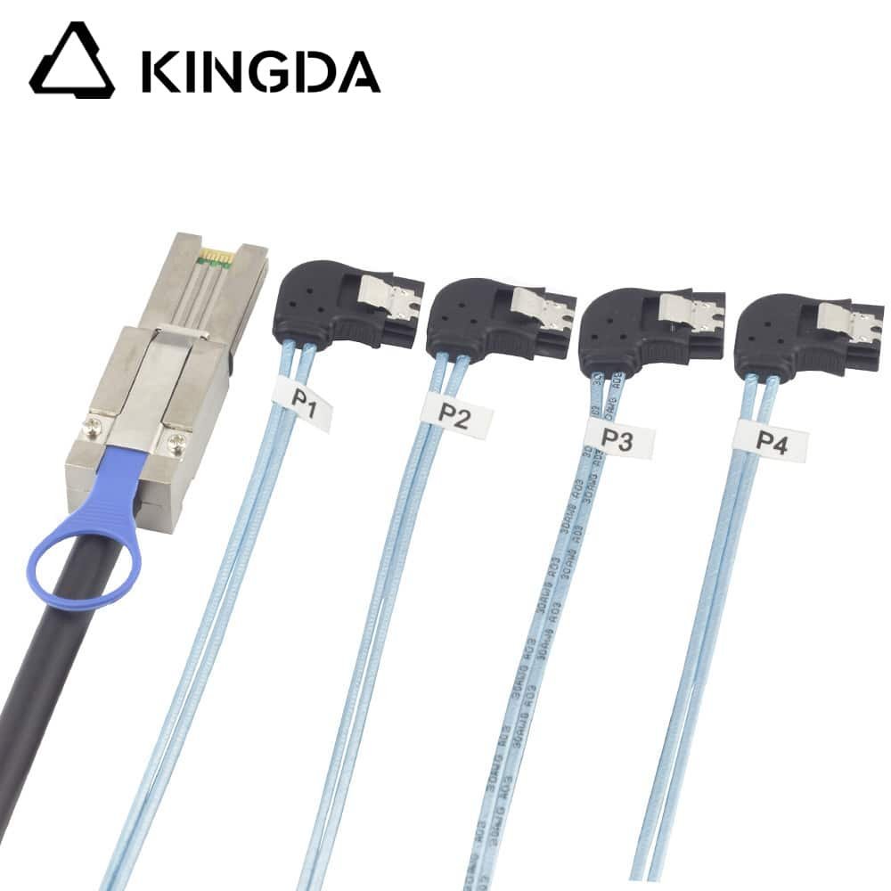 slim-sas-sff-8088-26p-to-4-right-side-sata-7p-with-spring.jpg PCIE MINI SAS SFF-8088 26P to 4 right turn right bend SATA 7P Server Connection Cable - Image 1